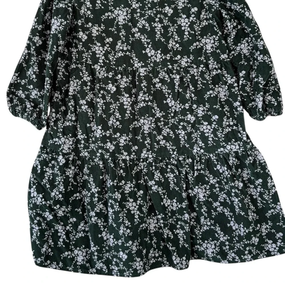 Baby Gap Green Corduroy‎ Dress Girls 4T Fall Winter Foral Lined Holidays Cotton